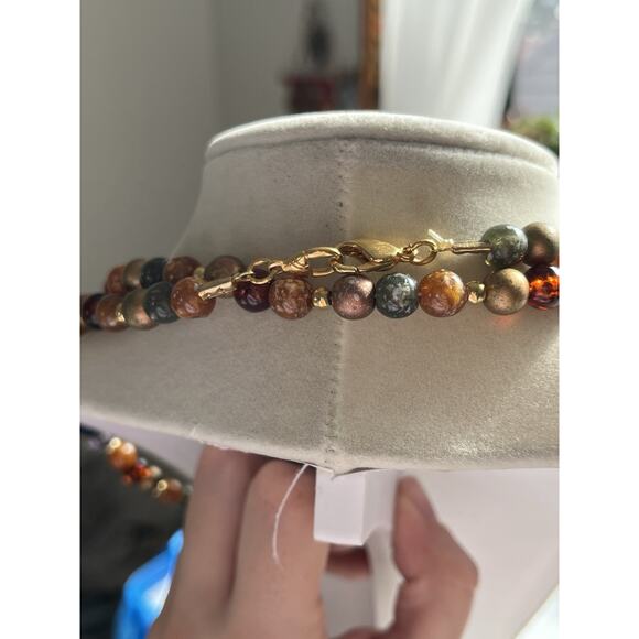 VINTAGE LCI LIZ CLAIBORNE BEADED COLORFUL ACRYLIC GOLD TONE NECKLACE LONG 38” - Picture 2 of 6